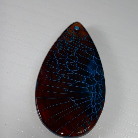 Blue and Brown Dragon Veins Agate Teardrop Pendant - Picture 13 of 16